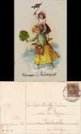 Ansichtskarte  Patriotika - Mädchen Huckepack (Neujahr) 1915 Goldrand - Nouvel An