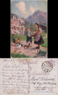 Ansichtskarte  Kinder Füttern Hühner Bayern Künstlerkarte 1918 Feldpost Pößneck - 1900-1949