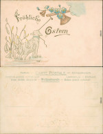  Glückwunsch/Grußkarten: Ostern - Lamm, Glocke, Blumen 1900 Prägekarte - Pascua