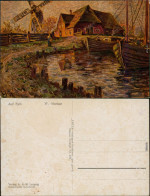  Künstlerkarte V. W. Merker: "Auf Sylt" - Windmühle, Boote, Haus 1930 - Paintings
