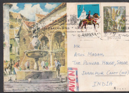 SPAIN, 1971, Postcard From Spain To India, 2 Stamps Used, - Brieven En Documenten