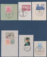 12 Timbres Sur 10 Fragments Oblitérés Divers Tampon Rond De Belgique Commémoratifs Et Divers - Used Stamps