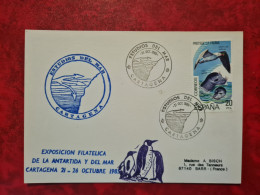 Carte Espagne CARTE CARTAGENA ESTUDIOS DEL MAR EXPO DE LA ANTARTIDA Y DEL MAR 1985 ANTARTIQUE - Autres & Non Classés