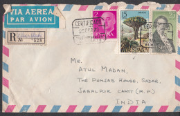 SPAIN, 1973, Registered Airmail From Spain To India, 3 Stamps Used, - Covers & Documents