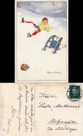 Ansichtskarte  Junge Beim Schlittenfahren - Signierte Künstlerkarte 1929  - Humour
