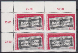 1980 , Mi 1657 ** (1) - 4er Block Postfrisch -  350 Jahre Amtliche Linzer Zeitung - Unused Stamps