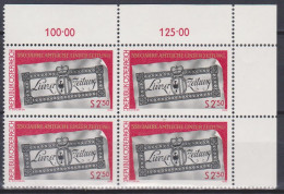 1980 , Mi 1657 ** (2) - 4er Block Postfrisch -  350 Jahre Amtliche Linzer Zeitung - Ungebraucht