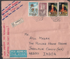 SPAIN, 1971, Registered Airmail From Spain To India, 4 Stamps Used, - Storia Postale