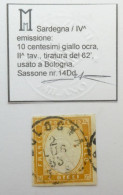 Sardegna - 10 Centesimi 1862 Giallo Ocra - Usato A Bologna - Sardinien