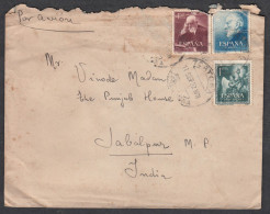 SPAIN, 1952, Cover From Spain To India, 3 Stamps Used, - Covers & Documents