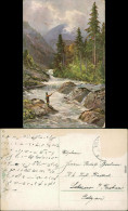 Ansichtskarte  Künstlerkarte - Mann Angelt An Einem Bergfluss 1914 - 1900-1949