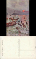  Künstlerkarte: Gemälde - Fischer Am Meer Mit Booten, Burg 1914 - Paintings