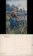Ansichtskarte  Frau Sitzt Und Angelt Am Becken 1919 - 1900-1949