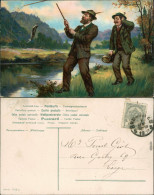 Ansichtskarte  Künstlerkarte: Zwei Angler Mit Fisch Am Haken Am Fluss 1907 - 1900-1949