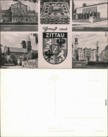 Ansichtskarte Zittau Bahnhof, Johanniskirche, Stadttheater, Rathaus 1958 - Zittau