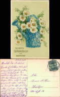 Glückwunsch/Grußkarten: Geburtstag - Margeriten In  Gießkanne 1910 Goldrand - Verjaardag
