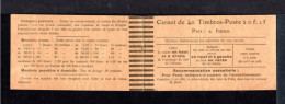 Carnet Semeuse 130-C7 - Couverture Vide Superbe Et Très RARE. - Vecchi : 1906-1965