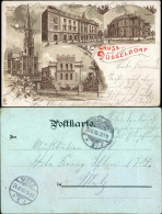 Ansichtskarte Düsseldorf Litho: Kirche, Tonhalle, Theater, Malkasten 1900  - Düsseldorf