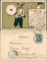 Ansichtskarte  Nix Is! Scherzkarte Tracht, Liebesspiel Wurfscheibe Herz 1907 - Coppie