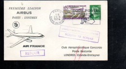 PREMIERE LIAISON AIRBUS PARIS-LONDRES AIR FRANCE N1974 - Gedenkstempels