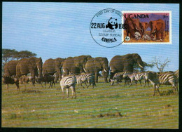 Mk Uganda Maximum Card 1983 MiNr 361 A | Endangered Wildlife. WWF. Elephants In "Elephants' Graveyard" #max-0122 - Uganda (1962-...)