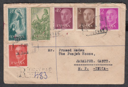 SPAIN, 1959, Registered  Cover From Spain To India, 6 Stamps Used, - Covers & Documents