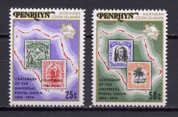 Penrhyn 1974 UPU Centenary, Stamps On Stamps, Maps Set Of 2 MNH - U.P.U.