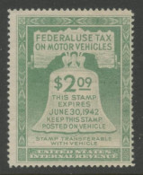 U.S.A. - 1942 Motor Vehicles Tax Stamp. US$ 2.09. Scott RV1.  Unused. - Officials