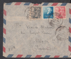 SPAIN, 1954,  Airmail Cover From Spain To India, 3 Stamps Used, - Cartas & Documentos