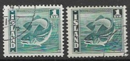 Iceland 1939 And 1941 VFU Fish 9 Euros Two Different Perfs K14-13,5 And L14 - Gebraucht