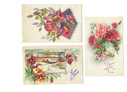 Lot 3 Cpa - Illustration - Bonne Fête Fleur œillet Fer à Cheval Orchidée Rose Pensée Bonne Année - I.G. - Autres & Non Classés