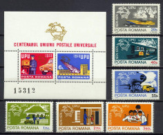 Romania 1974 UPU Centenary, Trains, Aviation Set Of 6 + S/s MNH - U.P.U.