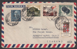 SPAIN, 1953, Airmail  Cover From Spain To India, 4 Stamps Used, - Storia Postale