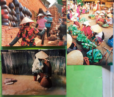 VIET NAM VIETNAM,3 Cartes Catch Fish Pêche à  La  Nasse / Transport De Riz Legumes/ Village Market Marché  Légumes , TTB - Vietnam