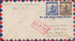 BELGIAN CONGO FIRST FLIGHT  FROM THYSVILLE 1945 TO NY OAT - Lettres & Documents