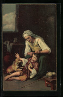 Künstler-AK Stengel & Co. Nr. 29977: Old Woman With Boy, Hund  - Autres & Non Classés