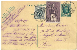 Entier CP  35c Albert Houyoux  + TP écrit De Grune  Obl. Bande 1930 > Nogent S/Marne France - Lettres & Documents