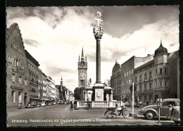 AK Straubing, Theresienplatz Mit Dreifaötigkeitssäule U. Stadtturm  - Straubing