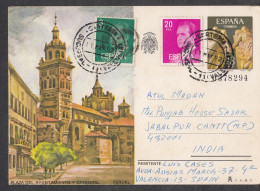 SPAIN, 1987,  Postcard From Spain To India, 3 Stamps Used, - Brieven En Documenten