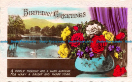 R158028 Birthday Greetings. Lake And Swan. Flowers In Vases. Art. RP. 1936 - World
