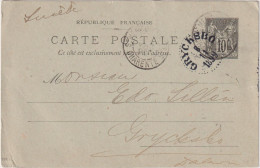 * FRANCE > 1899 POSTAL HISTORY > 10c Stationary Card From From Charente To Grycksbo - 1898-1900 Sage (Type III)