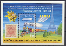 Sao Tome E Principe (St. Thomas & Prince) 1978 UPU Centenary, Zeppelin, Trains S/s MNH - U.P.U.