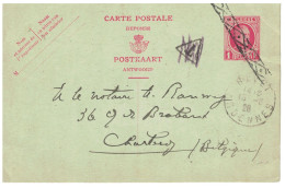 Entier CPRP Volet Réponse 1F  Albert Houyoux Obl. Givet 1928 Taxe Barré Obl.roulette à L'arrivée Charleroi - Briefe U. Dokumente