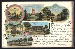 Lithographie Friedrichsfeld / Wesel, Offiziers-Casino, Wilhelm-Strasse, Franzosen-Friedhof  - Wesel