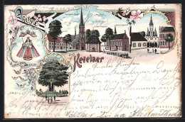 Lithographie Kevelaer, Kloster, Wallfahrts-Kirche, Kerzen-Kapelle Und Gnaden-Kapelle, Pfarr-Kirche, Der Kreuz-Baum  - Kevelaer