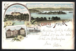 Lithographie Insel Mainau, Landungsplatz Mit Schloss, Dampfer Kaiser Wilhelm  - Other & Unclassified