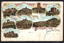 Lithographie Löwenstein / Württ., Ortsansicht, Schloss Stettenfels, Ruine Helfenberg  - Other & Unclassified