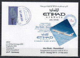 2015 Abu Dhabi - Dusseldorf  Etihad First Flight, Erstflug, Premier Vol ( 1 Envelope ) - Autres (Air)