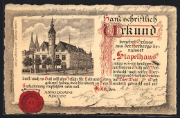 Lithographie Köln, Gasthaus Stapelhaus, Urkunde Mit Siegel  - Koeln