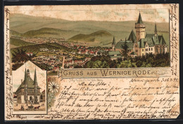 Vorläufer-Lithographie Wernigerode, 1895, Totalansicht Mit Schloss, Rathaus  - Wernigerode